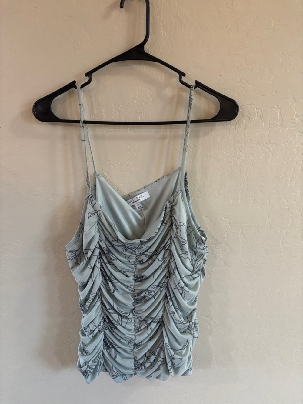 Sweet Rain Mint Green Ruched Floral Spaghetti Strap Camisole